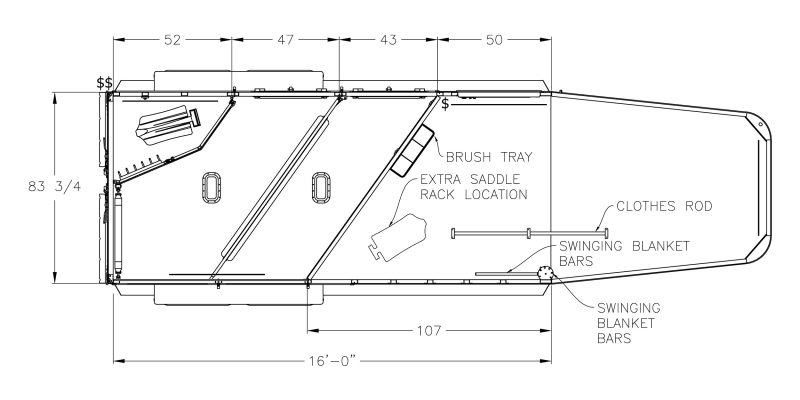 Model 9600 horse trailer floorplan - 7250