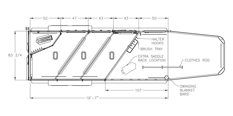 Model 9600 horse trailer floorplan - 7350