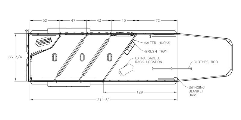 Model 9600 horse trailer floorplan - 7372