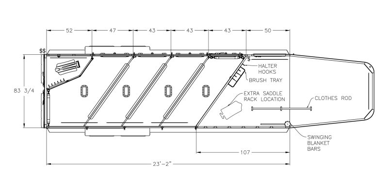 Model 9600 horse trailer floorplan - 7450