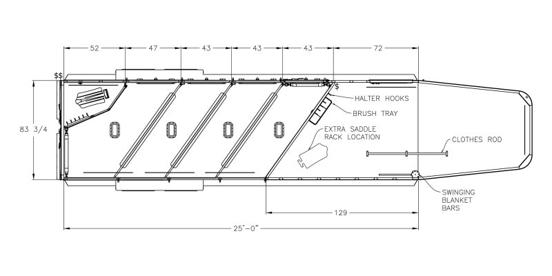 Model 9600 horse trailer floorplan - 7472