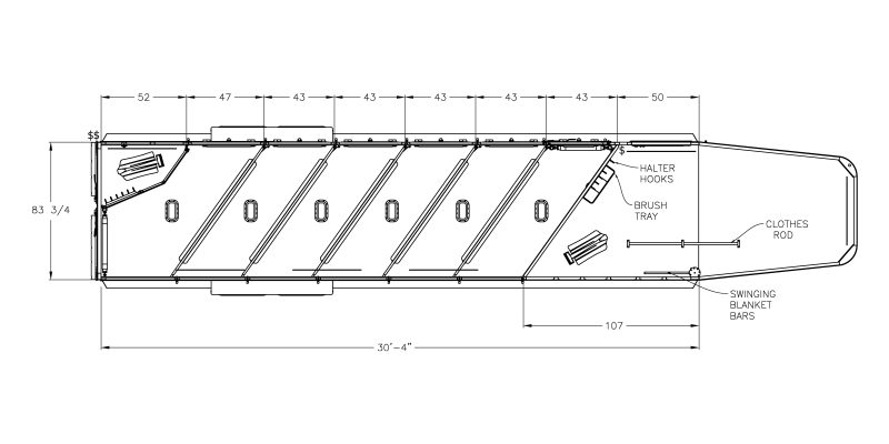 Model 9600 horse trailer floorplan - 7650